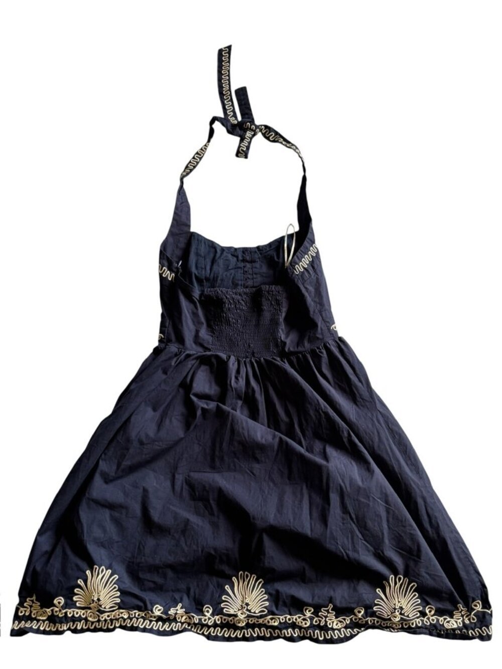 Aryeh Women's Navy Blue & Goldish Embroidery Halter Dress - Picture 2 of 6